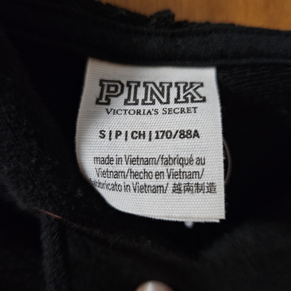PINK Victoria's Secret Black Cropped Hoodie with Colorful Sleeve - Picture 3 of 5